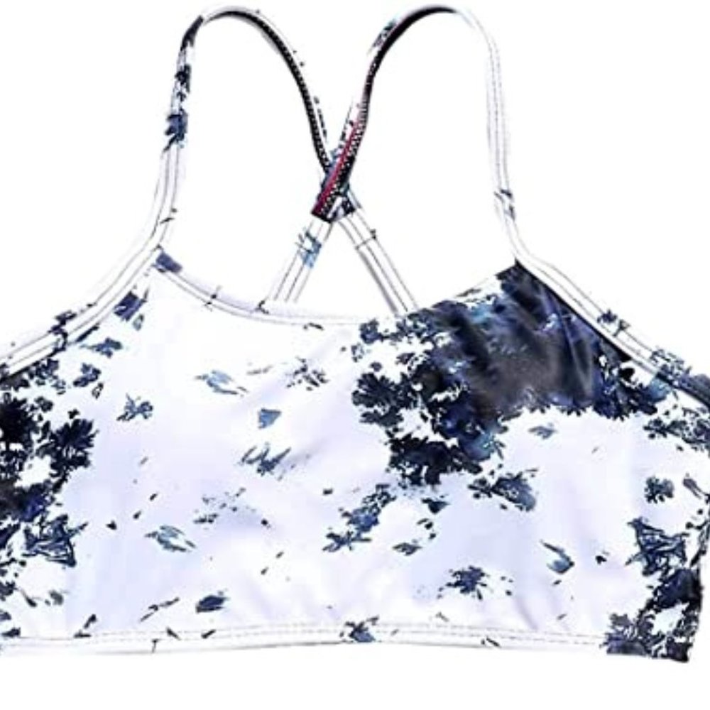 SOLY HUX Girls Black & White Tie Dye Spaghetti Strap Bikini Top Bathing Suit Top
